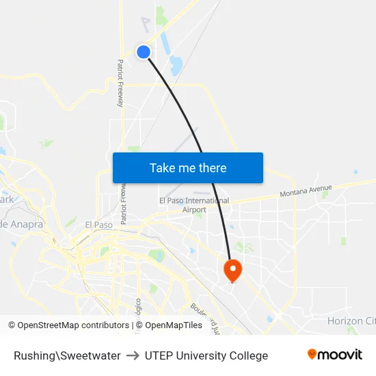 Rushing\Sweetwater to UTEP University College map