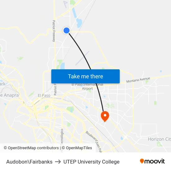 Audobon\Fairbanks to UTEP University College map