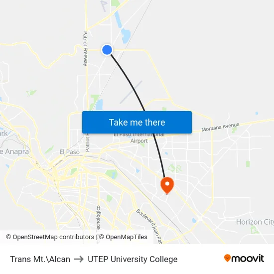 Trans Mt.\Alcan to UTEP University College map