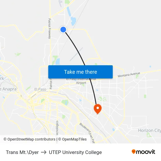 Trans Mt.\Dyer to UTEP University College map