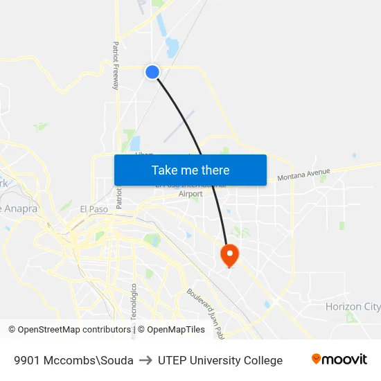 9901 Mccombs\Souda to UTEP University College map