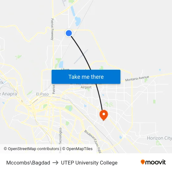 Mccombs\Bagdad to UTEP University College map