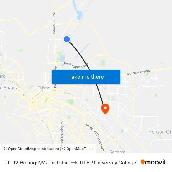 9102 Hollings\Marie Tobin to UTEP University College map