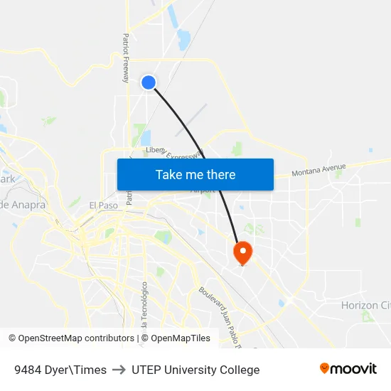 9484 Dyer\Times to UTEP University College map