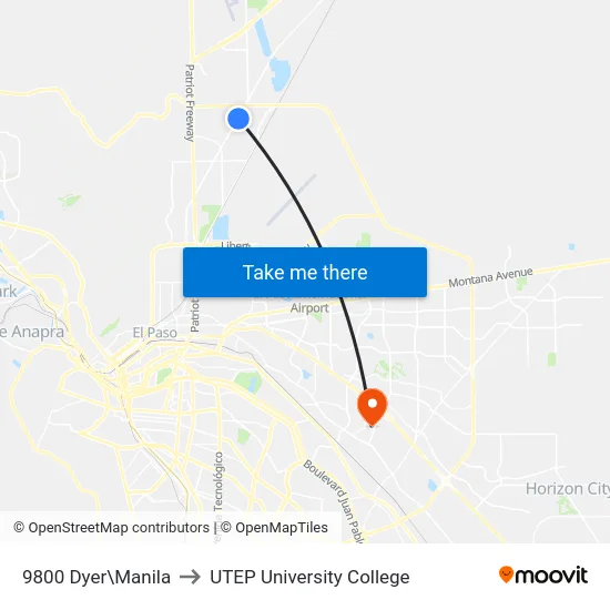 9800 Dyer\Manila to UTEP University College map