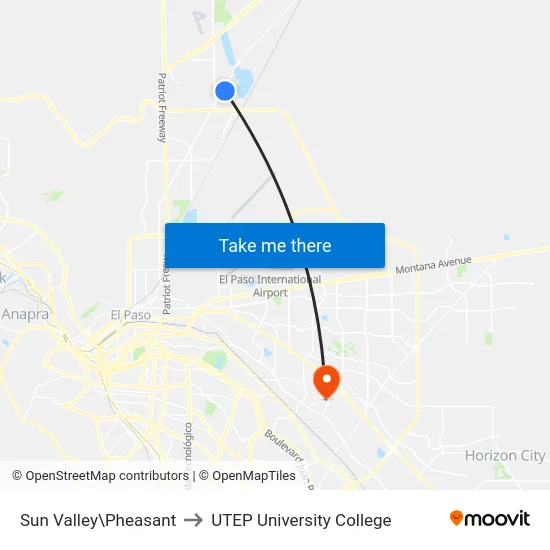 Sun Valley\Pheasant to UTEP University College map