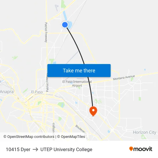 10415 Dyer to UTEP University College map