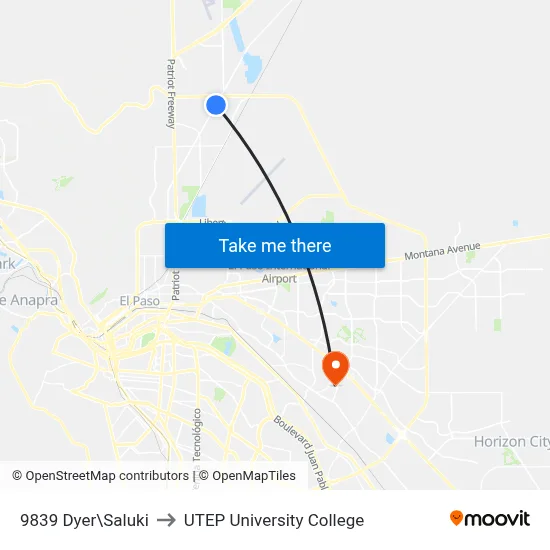 9839 Dyer\Saluki to UTEP University College map
