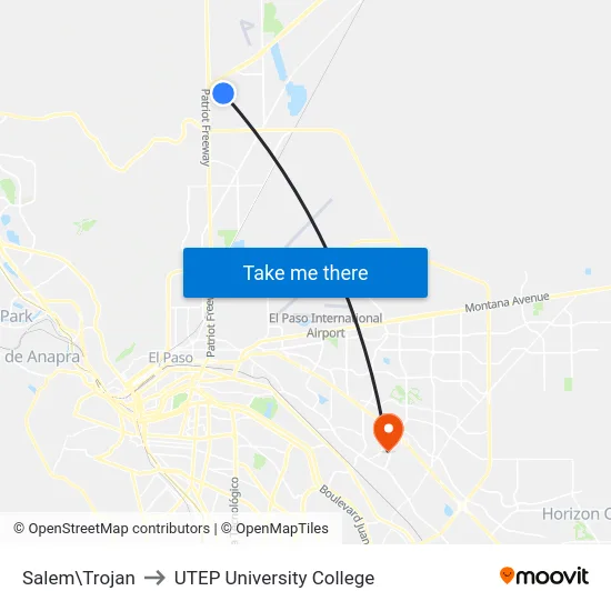 Salem\Trojan to UTEP University College map