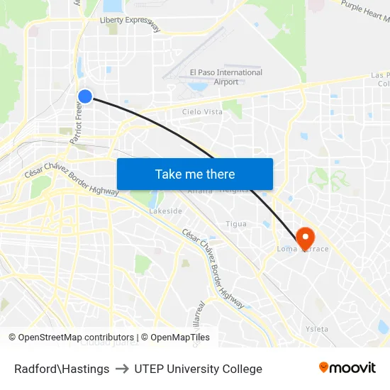 Radford\Hastings to UTEP University College map
