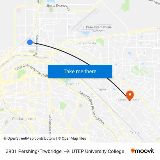3901 Pershing\Trwbridge to UTEP University College map