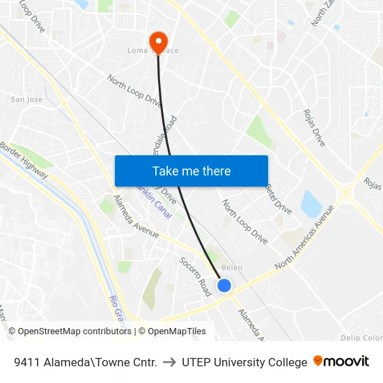 9411 Alameda\Towne Cntr. to UTEP University College map