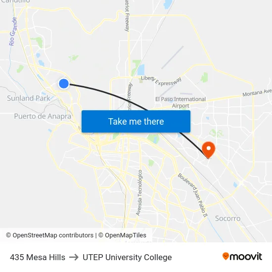 435 Mesa Hills to UTEP University College map