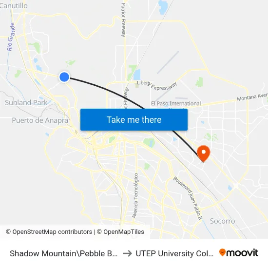 Shadow Mountain\Pebble Beach to UTEP University College map