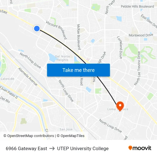 6966 Gateway East to UTEP University College map