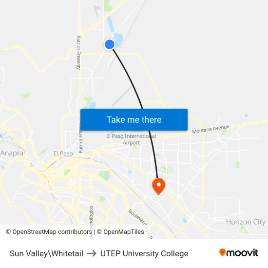 Sun Valley\Whitetail to UTEP University College map