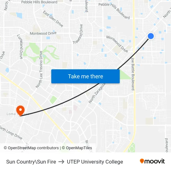 Sun Country\Sun Fire to UTEP University College map