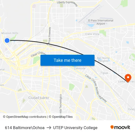 614 Baltimore\Ochoa to UTEP University College map