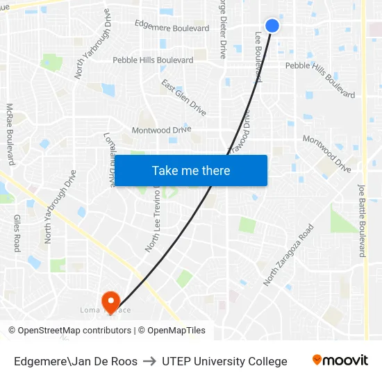 Edgemere\Jan De Roos to UTEP University College map