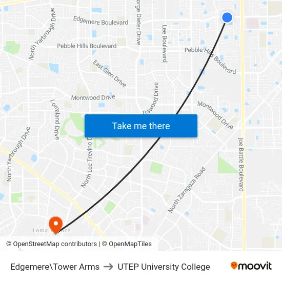 Edgemere\Tower Arms to UTEP University College map