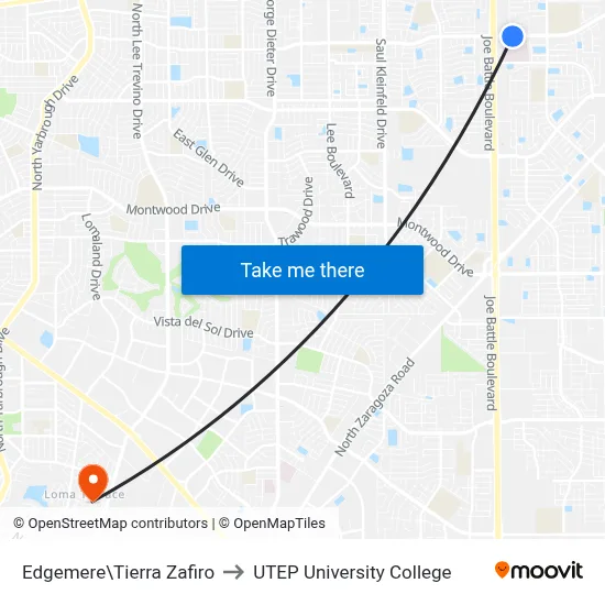 Edgemere\Tierra Zafiro to UTEP University College map
