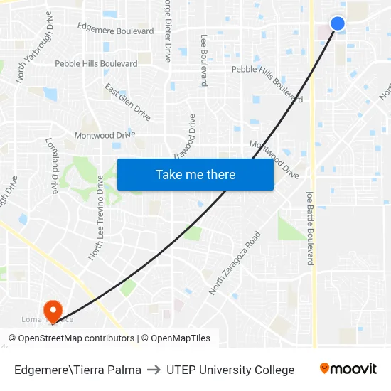 Edgemere\Tierra Palma to UTEP University College map