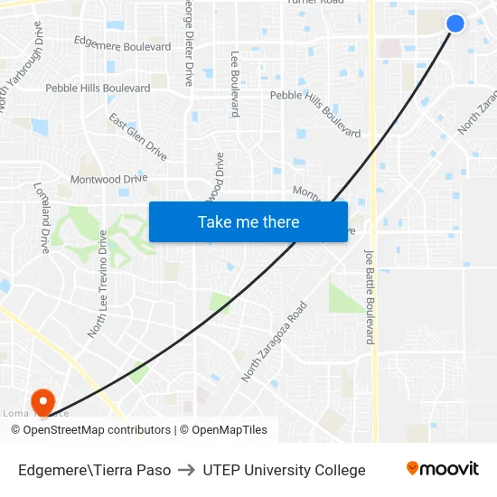 Edgemere\Tierra Paso to UTEP University College map