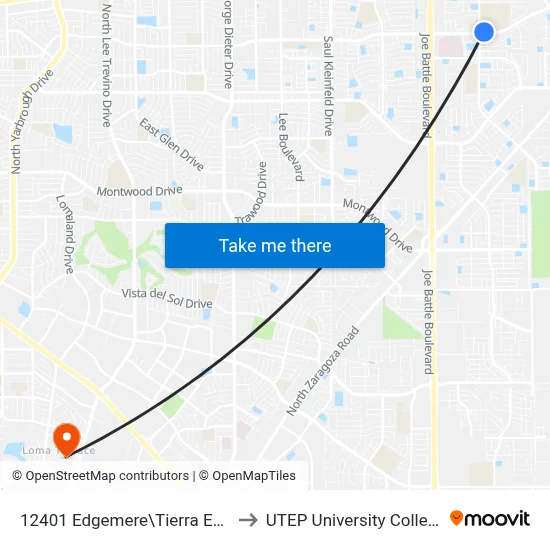 12401 Edgemere\Tierra Este to UTEP University College map