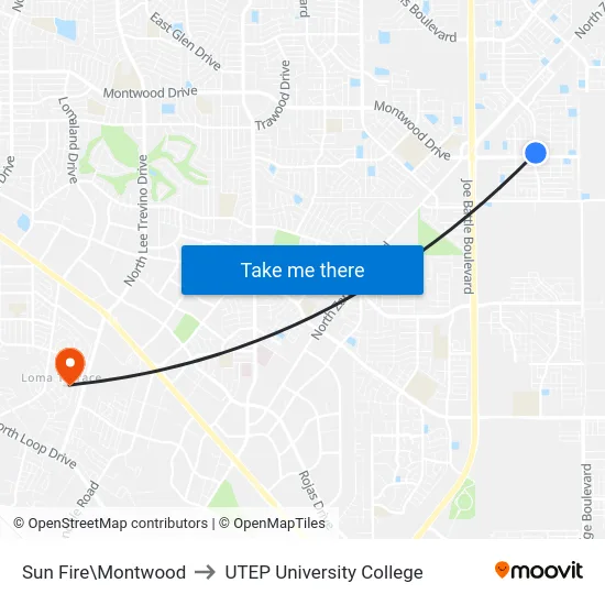 Sun Fire\Montwood to UTEP University College map