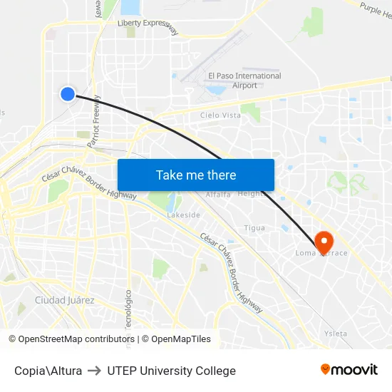 Copia\Altura to UTEP University College map