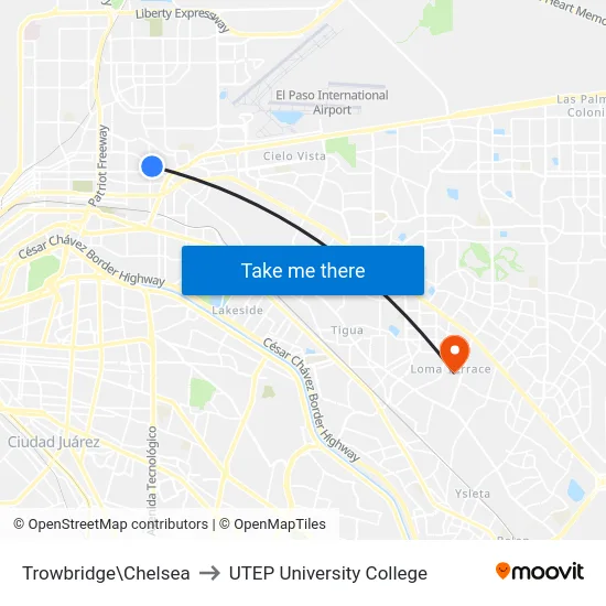 Trowbridge\Chelsea to UTEP University College map