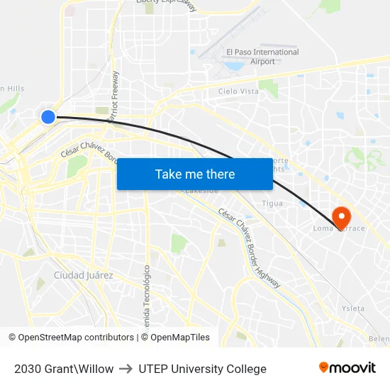 2030 Grant\Willow to UTEP University College map