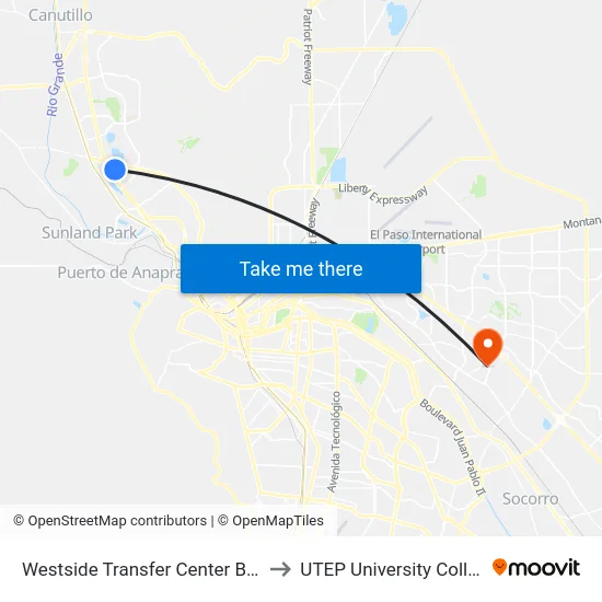 Westside Transfer Center Bay E to UTEP University College map