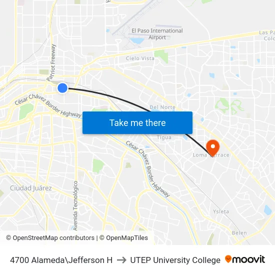 4700 Alameda\Jefferson H to UTEP University College map