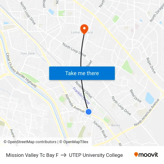 Mission Valley Tc Bay F to UTEP University College map