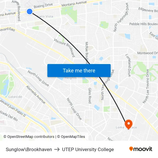 Sunglow\Brookhaven to UTEP University College map