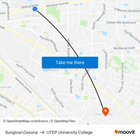 Sunglow\Cessna to UTEP University College map
