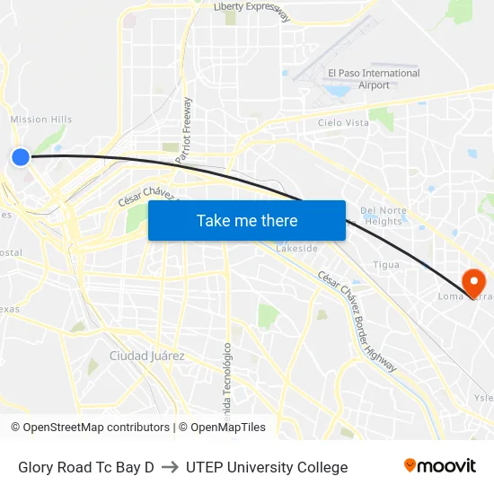 Glory Road Tc Bay D to UTEP University College map