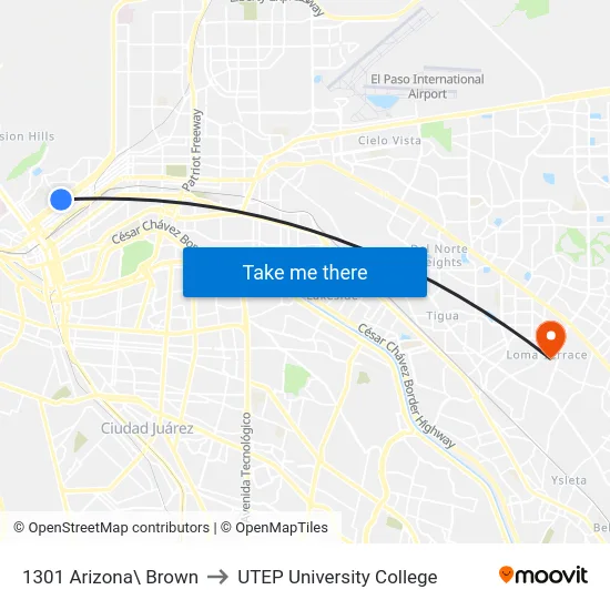 1301 Arizona\ Brown to UTEP University College map
