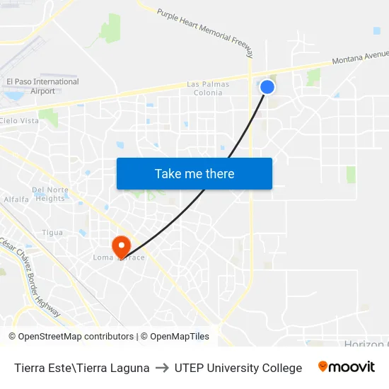 Tierra Este\Tierra Laguna to UTEP University College map
