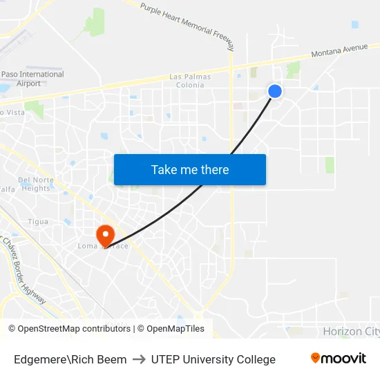 Edgemere\Rich Beem to UTEP University College map