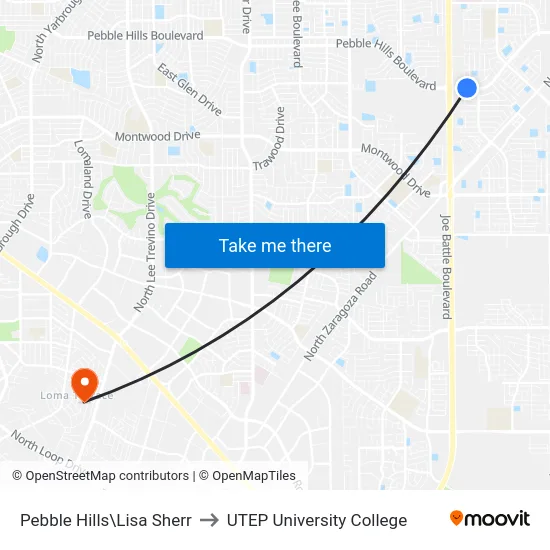 Pebble Hills\Lisa Sherr to UTEP University College map