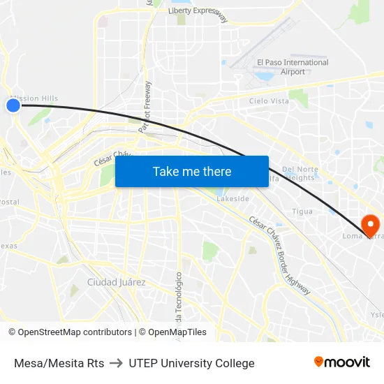 Mesa/Mesita Rts to UTEP University College map