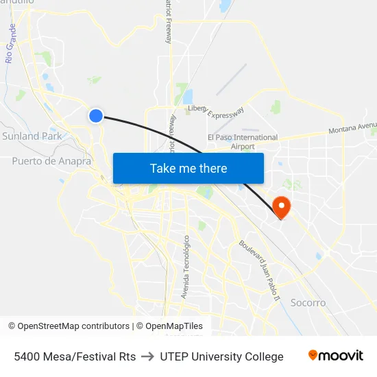 5400 Mesa/Festival Rts to UTEP University College map