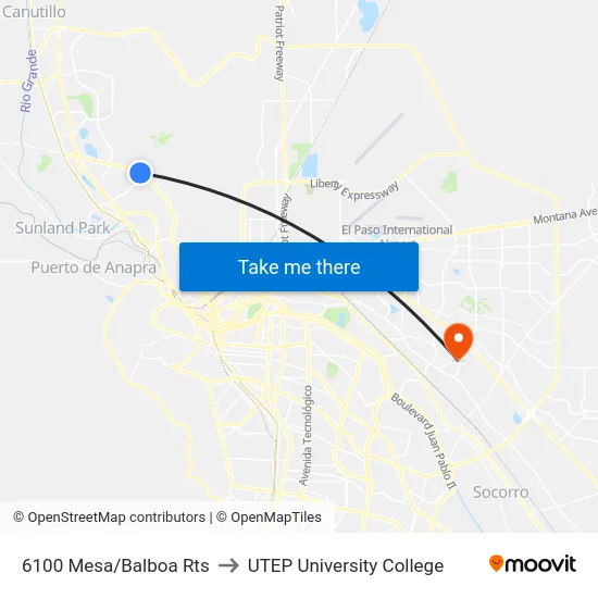 6100 Mesa/Balboa Rts to UTEP University College map