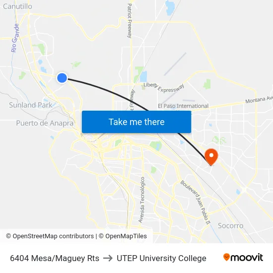 6404 Mesa/Maguey Rts to UTEP University College map