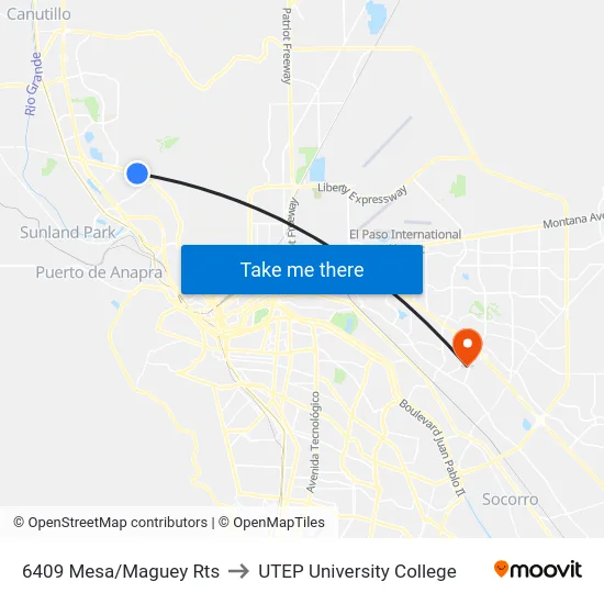 6409 Mesa/Maguey Rts to UTEP University College map