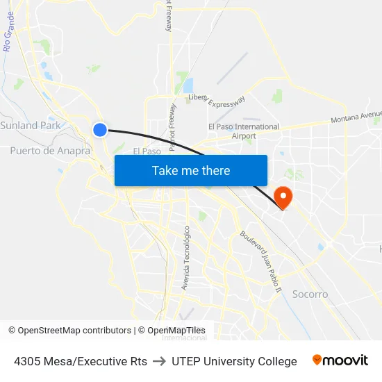 4305 Mesa/Executive Rts to UTEP University College map