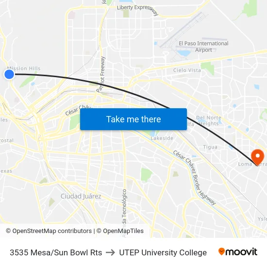 3535 Mesa/Sun Bowl Rts to UTEP University College map