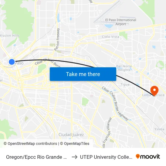 Oregon/Epcc Rio Grande Rts to UTEP University College map